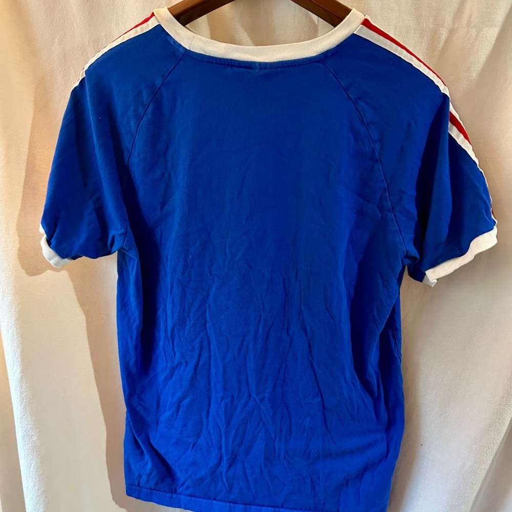 adidas Originals Adicolor Classics 3 Stripes Blue Red White Ringer Tee M L 90s - Picture 3 of 4
